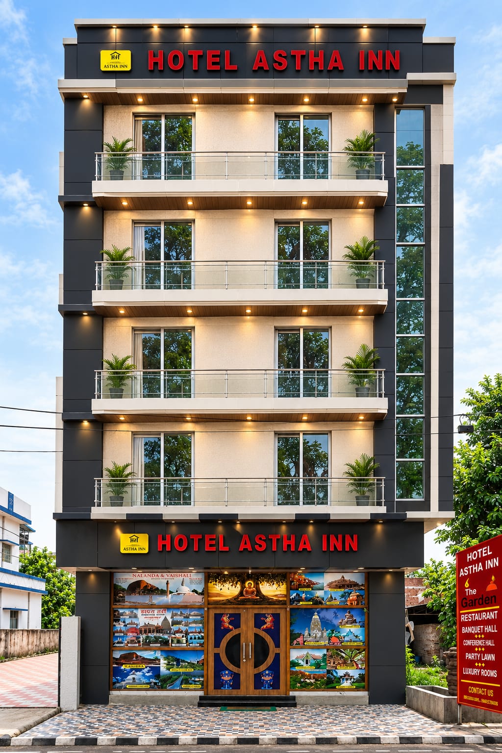 Hotel Astha Inn building facade in Gaya, Bihar